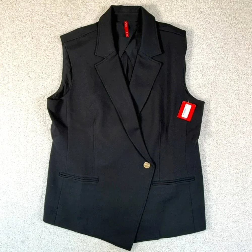 Spanx Womens Perfect Asymmetric Tailored Vest Ponte Knit Black Size 1X Work NWT - Picture 1 of 12